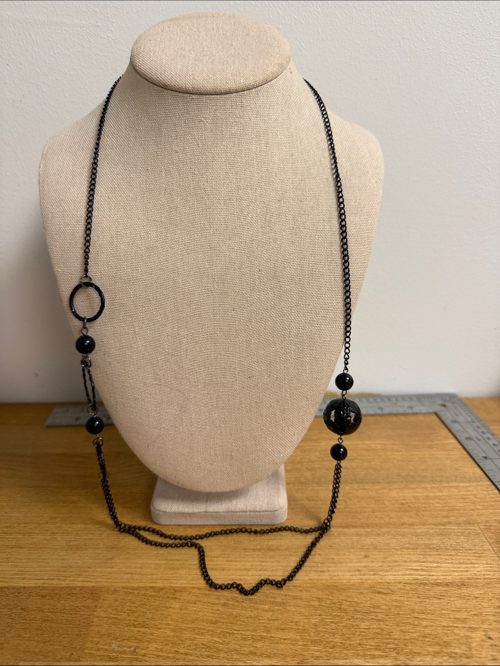 Black metal circle ball accent long necklace spooky Halloween costume